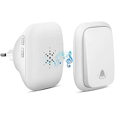 Self-Powered Doorbell, PDGROW Wireless Doorbell No Battery Required Cordless Door Chime Kit Push Button Waterproof at 500-feet Range with 38 Chimes, 4-Level Volume & LED Flash - UK Plug White Cover