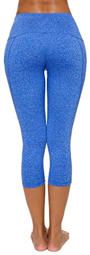 Custer's Night High Waist Out Pocket Yoga Pants Tummy Control Workout Running 4 Way Stretch Capris Leggings Blue Snow Dot M #TOP1