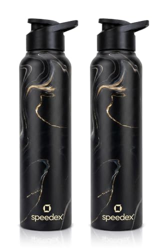 Image of Speedex Stainless Steel Water Bottle 1 Ltr (1000ml), BIS Approved, Leak-Proof Sipper Cap, Gold Mine Printed Design, Office, School, Travel, Daily Use, Men, Women, Boys, Girls, Kids, Set of 2