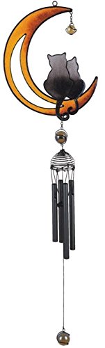George S. Chen Imports Ss-G-99985 Wind Chime With Black Coated Gems Cats On The Moon Hanging Decoration #TOP11