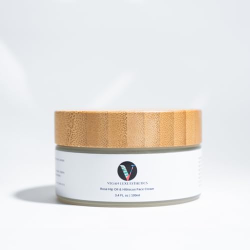 Vegan Luxe Esthetics Skincare I RoseHip Oil and Hibiscus Face Cream I Non-greasy Hydration for all skin types I Balance, Brighten and Smooth your Skin I Non-Pore Clogging, Anti-Acne and Anti-Aging.