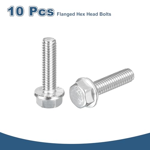 Image of uxcell 10Pcs 5 /16-18 x 1-1 /4 inch Flanged Hex Head Bolts, 304 Stainless Steel Flange Hexagon Screws, Flange Hex Drive Screws 5.8 Grade for Machinery Industry Home Appliances, Silver