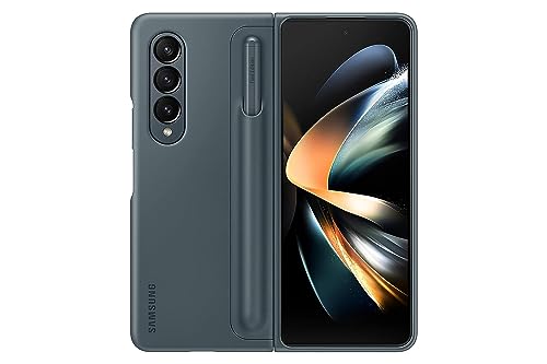 Image of Samsung Galaxy Z Fold4 Plastic Standing Cover with S Pen and S Pen Holder, Protective Phone Case with Kickstand for Hands Free Viewing, US Version, Gray Green