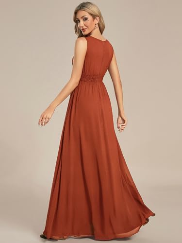 Image of Ever-Pretty Women's Chiffon Sleeveles Summer Formal Wedding Guest Dresses Ruched A Line Hollow Out Crew Neck Bridesmaid Dress