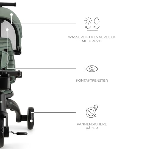 Kinderkraft Jazz 2, 6-IN-1-DREIRAD MIT LAUFRADFUNKTION, Kinder Fahrrad, Kinderwagen, Klappbar mit Zubehör, UPF50+ UV-Schutz, von 9 Monaten bis 5 Jahren an, Grün