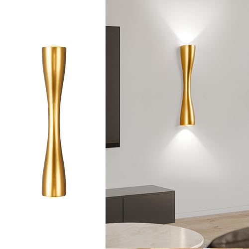 Image of Aomesinc Modern Gold Wall Sconce Up Down Wall Light Lamp Indoor LED Lighting for Bedroom Living Room Bathroom Bedside Hallway(13.8'',White)
