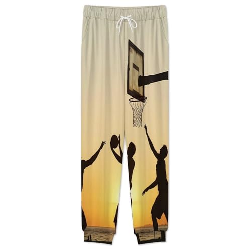 Playing Basketball at Sunset Men’s Pajama Set Long Sleeve Top And Pants Loungewear Sleepwear Pjs Nightwear2