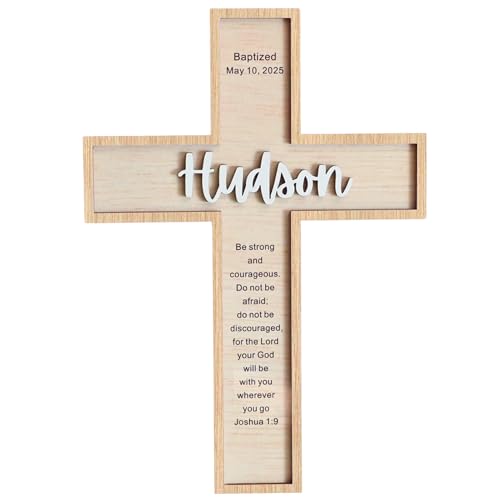 Image of Godashop Personalized Baptism Cross Wood Sign, Wooden Sign Baptism Gifts For Baby, Christening Gifts Crosses for children, Baptized Cross Sign, Dedication Gift - A7