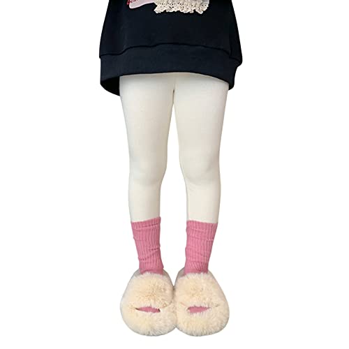 White Tights for Girls Footless Leggings Fleece Lined Toddler Kids Basic Solid Full Length Pants Fall Winter Clothes
