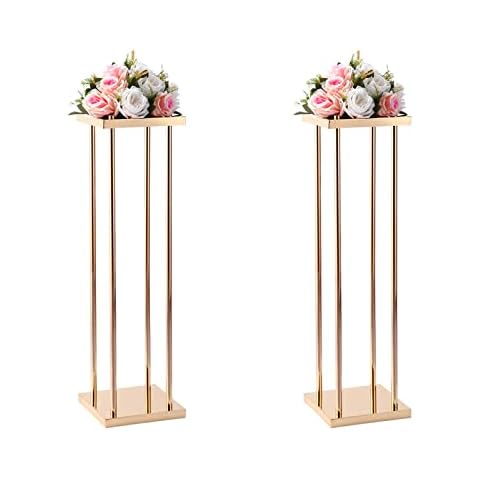 VINCIGANT Gold Wedding Flower Stand Vase Column,Metal Flower Arrangement for Wedding Party Dinner Centerpiece,Pack of 2,(31.5 Inches Tall) Cover