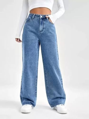 Image of Glossia Denim Baggy Jeans for Women | Stretchable High Waist Straight Fit Jeans for Women | High Rise Stretch Denim | Loose Fit Plus Size Denim (Sizes - 24 to 44) WJ71-1205-$