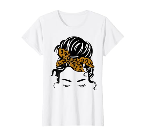 T-shirt à chignon désordonné avec bandana à motif léopard pour femme T-Shirt