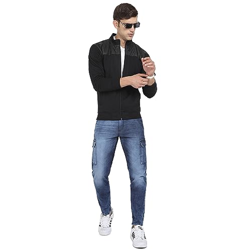 Image of Campus Sutra Men's Black Zip-Front Jacket With Quilted Detail For Casual Wear | High Neck | Long Sleeve | Zipper Closure | Cotton Jacket Crafted With Comfort Fit For Regular Wear