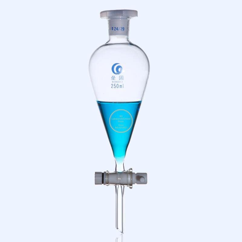 1 Stück Laborglas Birnenförmiger Scheidetrichter Loikaw Tropftrichter mit Glas/PTFE-Kolben 60/125/250/500/1000/2000ml (Size : 125ml Glass Piston)