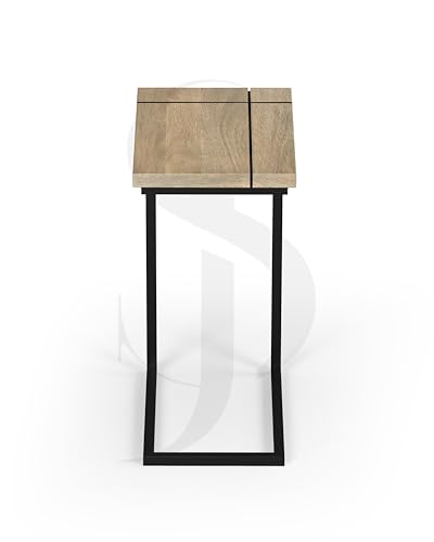 Image of Modern C-Side End Table for Living Room - Mango Wood with Black Metal Frame, Contemporary Sofa Side Table for Bedroom & Office (18L x 11D x 24H Inches) (Smoky)