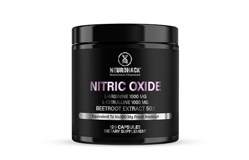NEUROHACK Nitric Oxide Capsules Beetroot Extract 50:1 (10 000mg Equivalent) L-Citrulline 1000mg & L-Arginine 1000mg Blood Flow Circulation Pump Endurance Libido & Vitality Support