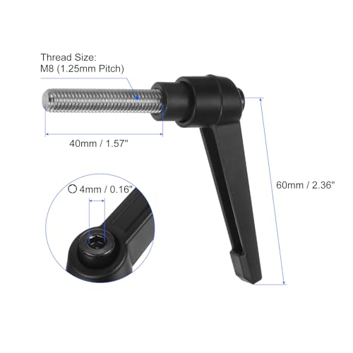 Image of uxcell 2pcs Clamping Lever Handles, M8 x 40mm 304 Stainless Steel Threaded Male Stud, Adjustable Handles Locking Quick Release Ratchet Push Button Bolt Knobs, Black