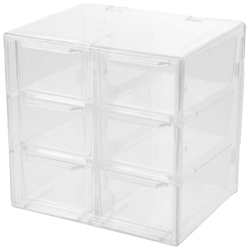 Image of Transparent Desktop Storage Box with 6 Drawers Stackable Plastic Organizer for Makeup Office Supplies and Jewelry Storage 4.84 * 3.93 * 4.72in