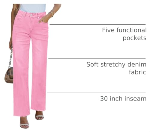 Image of GRAPENT Straight Leg Jeans for Women High Waisted Stretchy Frayed Raw Hem Loose Denim Pants Casual Baggy Jean Trousers