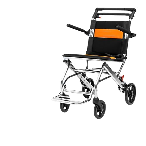 車椅子の高齢者向けの超軽量ポータブル折りたたみ車椅子簡易台車。 (B01-アルミニウム合金 + 電気メッキ明るいシルバー + 減圧クッション + 8 インチ PU ホイール + 無料のトラベルバッグ)