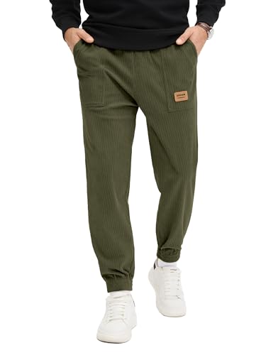 PLEPAN Mens Corduroy Pants Casual Joggers Drawstring Elastic Waist