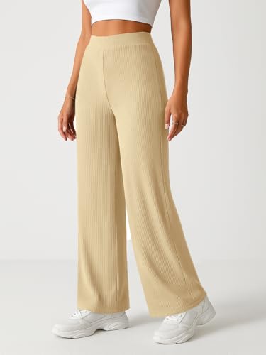 Image of Pinkmint Women's Poly Lycra Trouser, High Waist Flared Korean Trousers, Trendy Casual Wear for Daily & Travel Use (Available in Plus Size)