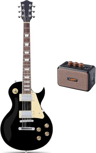 SC Electric Guitar Series - SC Electric Guitar with 5W Mini Amplifier，Mahogany Body, Rosewood Fingerboard, Humbuckers Pickups, Tune-O-Matic Bridge, C Neck (Black)