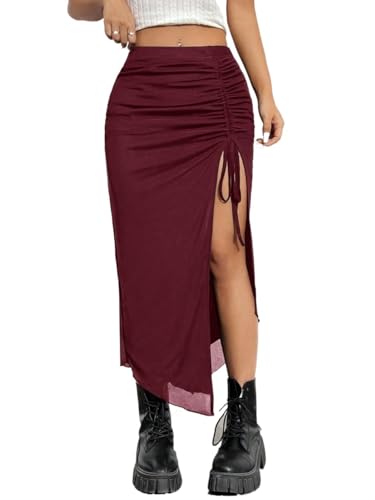 Knit Drawstring High-Slit Skirt Basic Women's Summer Casual Vinage Skirt