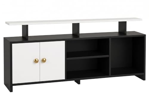 Image of Spyder Craft Marbay Engineered Wood TV Entertainment Unit Stand Setup Box /Tv Cabinet with with Adjustable Shelf, TV Console Table, Media Console Black & White (DIY-Do It by Your Self)