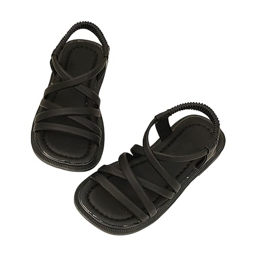 Girls Soft Sandals Gladiator Open Toe Elastic Soft Bottom Solid Color Roman Beach Anti-Slip Slipper Flat