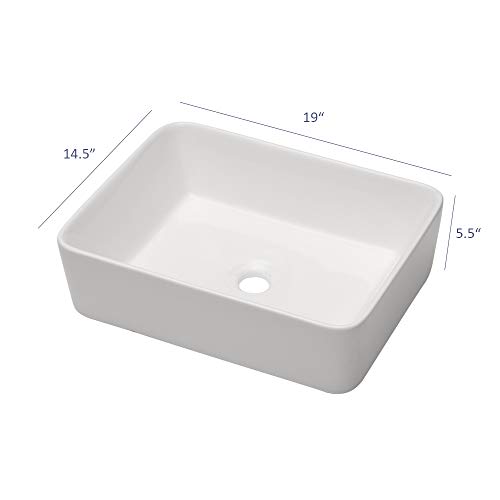 Mocoloo Rectangle Above Counter Vessel Sink 19 Inchx15 Inch Small Countertop Installation Bathroom Sink White Porcelain Ceramic Lavatory Vanity Sink Basin Without Overflow thumb #5