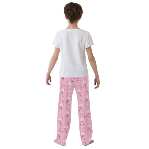 Christmas Flamingo Snow Boys Long Pants Soft Trousers Elastic Waist Kids Lounge Bottoms with Pockets S-XL3