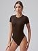 OQQ Women's Crew Neck Short Sleeve Bodysuit Ruched Stretch Vacation Basic for Tops Spring & Summer Darkbrown