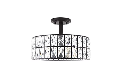 Doraimi Lighting 3 Light 14" K9 Crystal Industrial Modern Classic Farmhouse semi Flush Mount Ceiling Lighting with Oil Rubbed Bronze Finish.