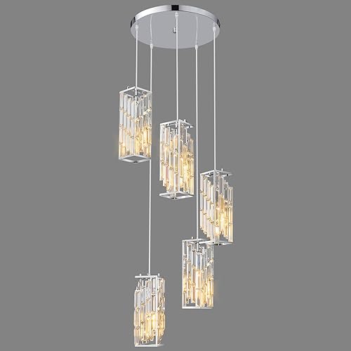 Image of Chrome Pendant Lighting Modern Pendant Light, Mini Crystal Chandeliers,Adjustable Pendant Light Fixture for Kitchen Island Dinning Room Bedroom (5 Light)