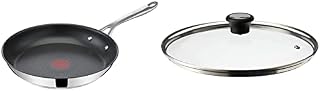 Tefal Jamie Oliver Cook's Direct Stainless Steel Frying Pan, 28 cm, Non-Stick Coating, Heat Indicator, Riveted Safe-Grip Handle & 28097712 Compatible Glass Lid, Steam Vent, 28 cm