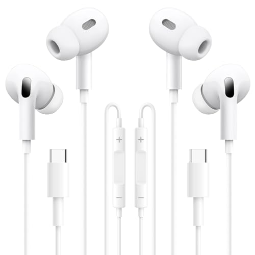 Lot de 2 écouteurs USB C avec câble, écouteurs intra-auriculaires de type C, avec microphone et contrôle du volume, stéréo Hi-Fi, pour Samsung Galaxy...