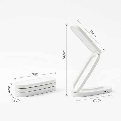 Image of CLAPONE LED Desk Lamp Rechargeable, White | Foldable & Portable, For Study, Office & Home, 3 Brightness Levels with Touch Control, Wireless Battery Operated, Eye-Caring
