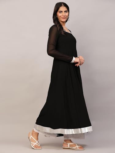 Image of KZA Women's Georgette Hand Embroidered Flared Anarkali Suit for Women | Full Sleeves Flare Anarkali Dress for Woman | Ethnic Flared Anarkali Kurta for Women