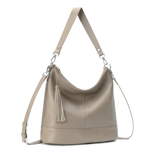 Image of Genuine Leather Hobo Crossbody Bag for Women, Soft Real Leather Bucket, Shoulder Handbag Purse with 2 Removable Strap