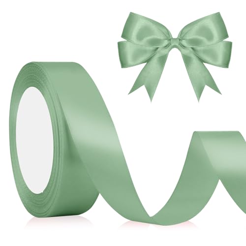 Altgrün Satinband Schleifenband Grün 23m 2cm Breite Geschenkband Grün Dekoband Hochzeit Stoffband für Basteln Halloween Weihnachten Taufe Geburtstag Geschenkverpackung Deko Salbeigrün Seidenband