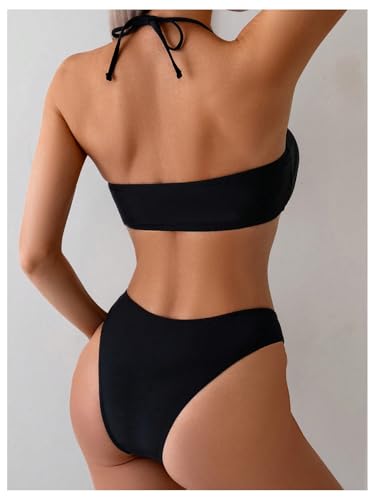 MakeMeChic Women's Two Piece Bikini Set Halter Ring Backless Summer Bathing Swimsuits2