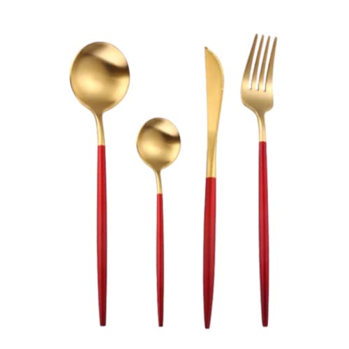 Nestasia Golden Flatware Set Including 1 Set of 1 Fork, 1 Table Spoon, 1 Dessert Spoon and 1 Knife for Dining (Red)