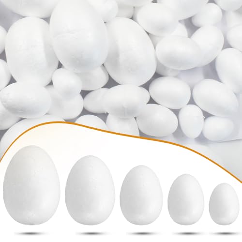 Murtenze 90PCS 5 Sizes Fake Eggs Easter Eggs Craft Foam Eggs White DIY Painting Solid Eggs for Easter Christmas Halloween Holiday Crafts Making Handmade DIY Painting School Projects