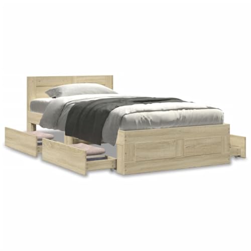Willood Bettgestell mit Kopfteil Doppelbett lattenrost Bettrahmen Holzwerkstoff Sonoma-Eiche 90x200 cm Willood Bettgestell mit Kopfteil Doppelbett lattenrost Bettrahmen Holzwerkstoff Sonoma-Eiche 90x200 cm