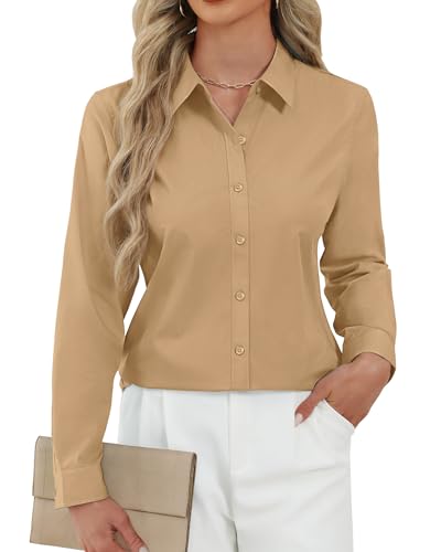 Image of J.VER Button Down Shirts for Women Stretch Collared Long Sleeve Dress Shirt | Business Casual, for Work Office, Meetings, Dinner, Dates, Travel, Leisure, Elegant, Workout, Social Gathering, Commute