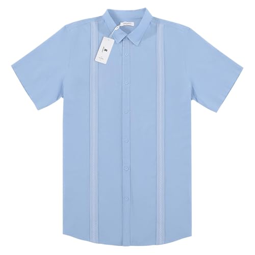 Mens Button Down Short Sleeve Cuban Guayabera Linen Shirts Casual Summer Cotton Beach Tops3