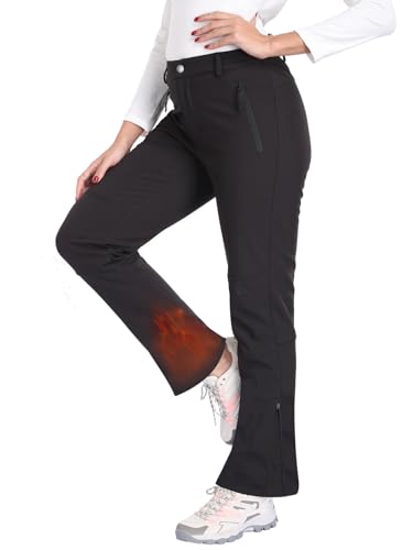 Zalify Damen-Skihose, wasserdicht, mit Fleece gefüttert, isoliert, Softshellhose, warme Hose für Winter, Wandern, Outdoor, Schwarz, Größe 4XL