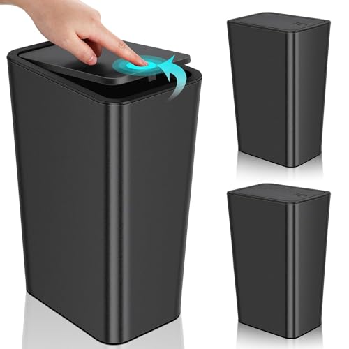 Catálogo de Botes de Basura los 10 mejores. 46 Timotech Set de 3 Bote de Basura para Baño con Tapa Desplegable, Contenedor de Basura pequeño de 10 Litros, Cesto de Basura Delgado y Compacto para Dormitorio, Oficina, Cocina...