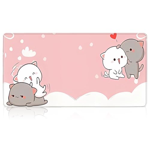 HYMBCFW Tapis de Souris Rose Mignon, Grand Sous-Main de Bureau Kawaii Chat pour Clavier, Gaming et Travail - 80 * 30cm